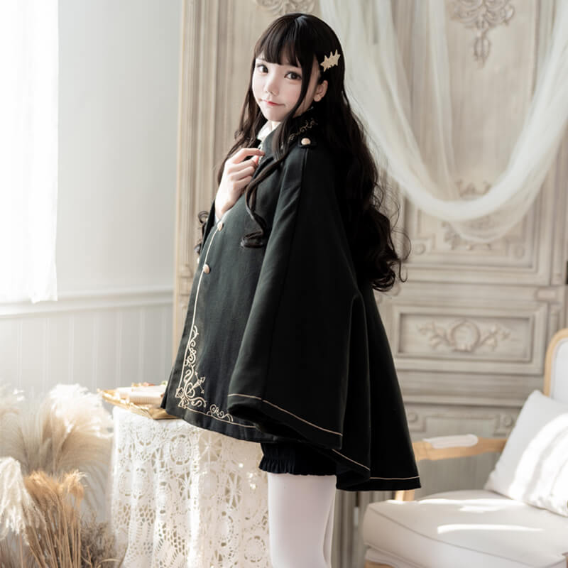 Japanese Embroidered Dovetail Woolen Cape Coat