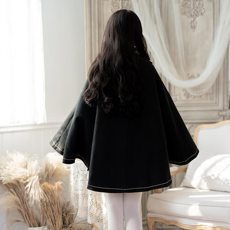 Japanese Embroidered Dovetail Woolen Cape Coat