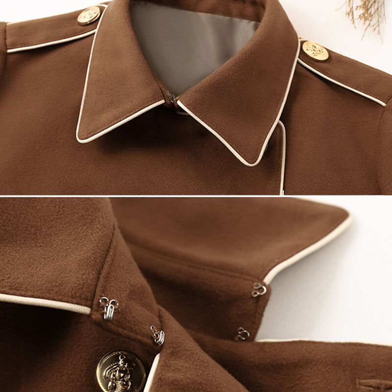 Conjunto de capa de lana con vestido a cuadros bordado