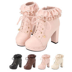 Lace up Flower Heels Boots