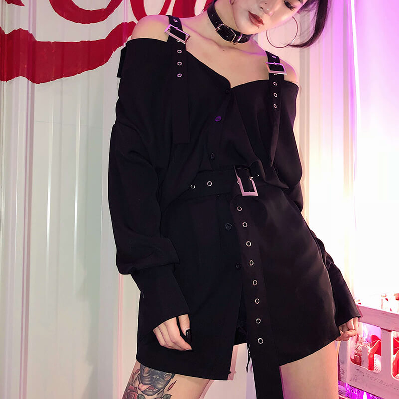 Metal Buckle Belt Shirt Skirt