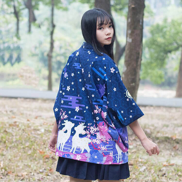 Japanese Sakura Deer Flower Moon Sunscreen Kimono