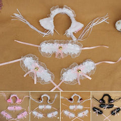 Cute kawaii  lace cat ear hair band three-piece