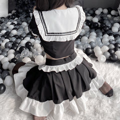 Kawaii Bow Black Maid Skirt Set