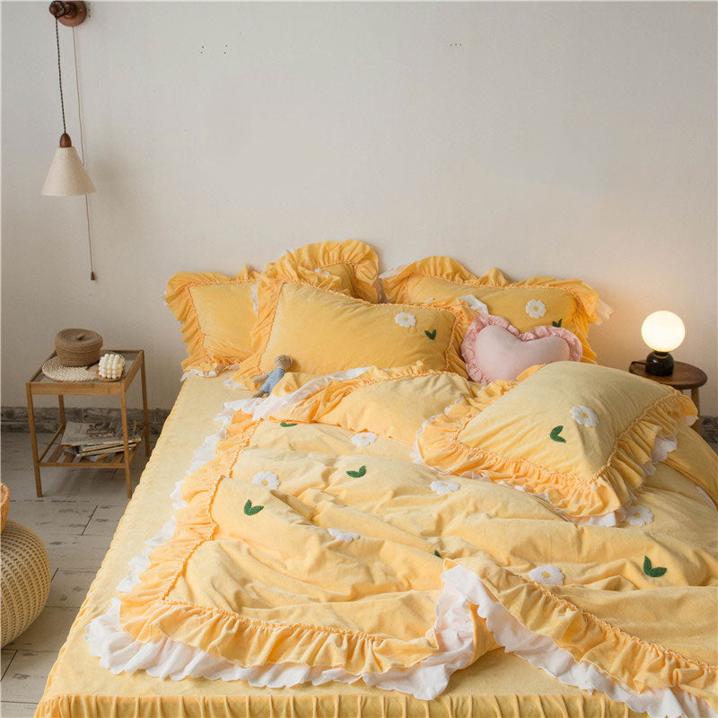 Kawaii Flower Rabbit Velvet Bed Sheet Set