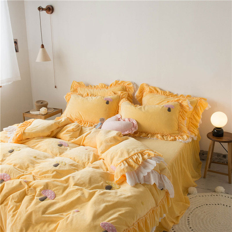 Kawaii Flower Rabbit Velvet Bed Sheet Set