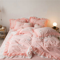 Kawaii Flower Rabbit Velvet Bed Sheet Set