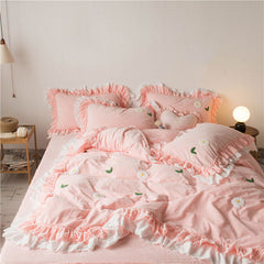 Kawaii Flower Rabbit Velvet Bed Sheet Set