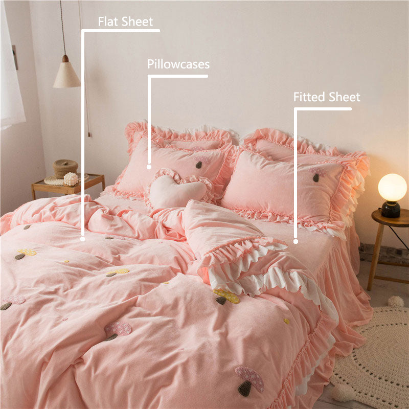 Kawaii Flower Rabbit Velvet Bed Sheet Set