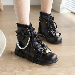 Lace Bow Ankle Boots