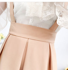 Lace Bow Blouse Suspender Skirt Set