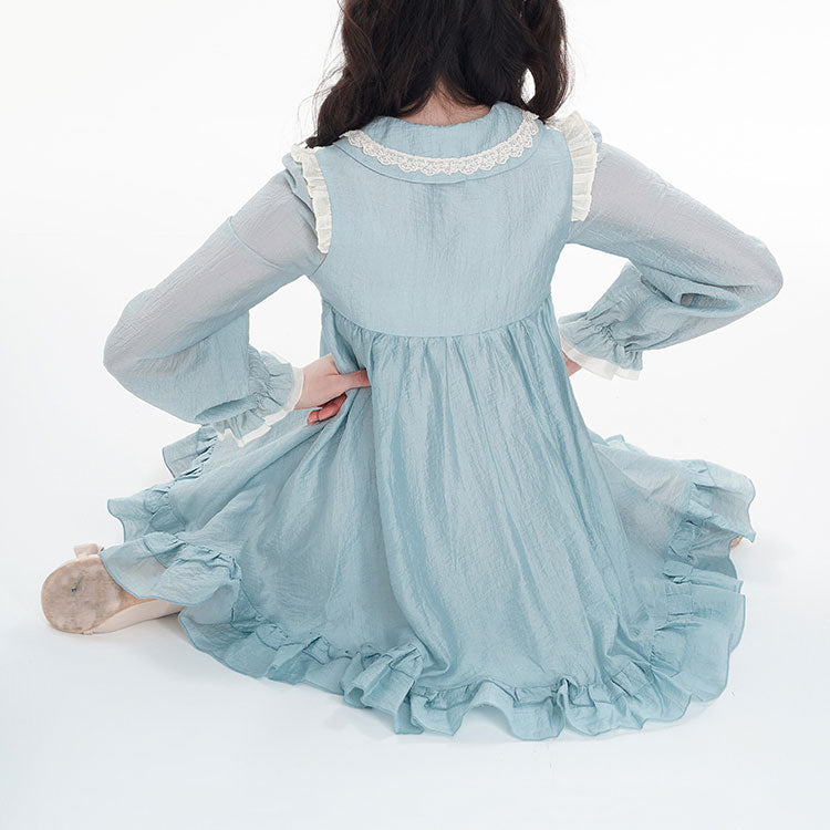 Lace Bow Kawaii Blue Dress