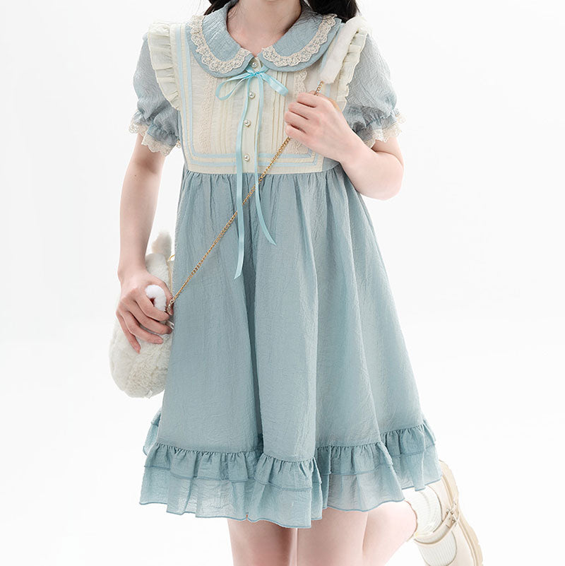 Lace Bow Kawaii Blue Dress