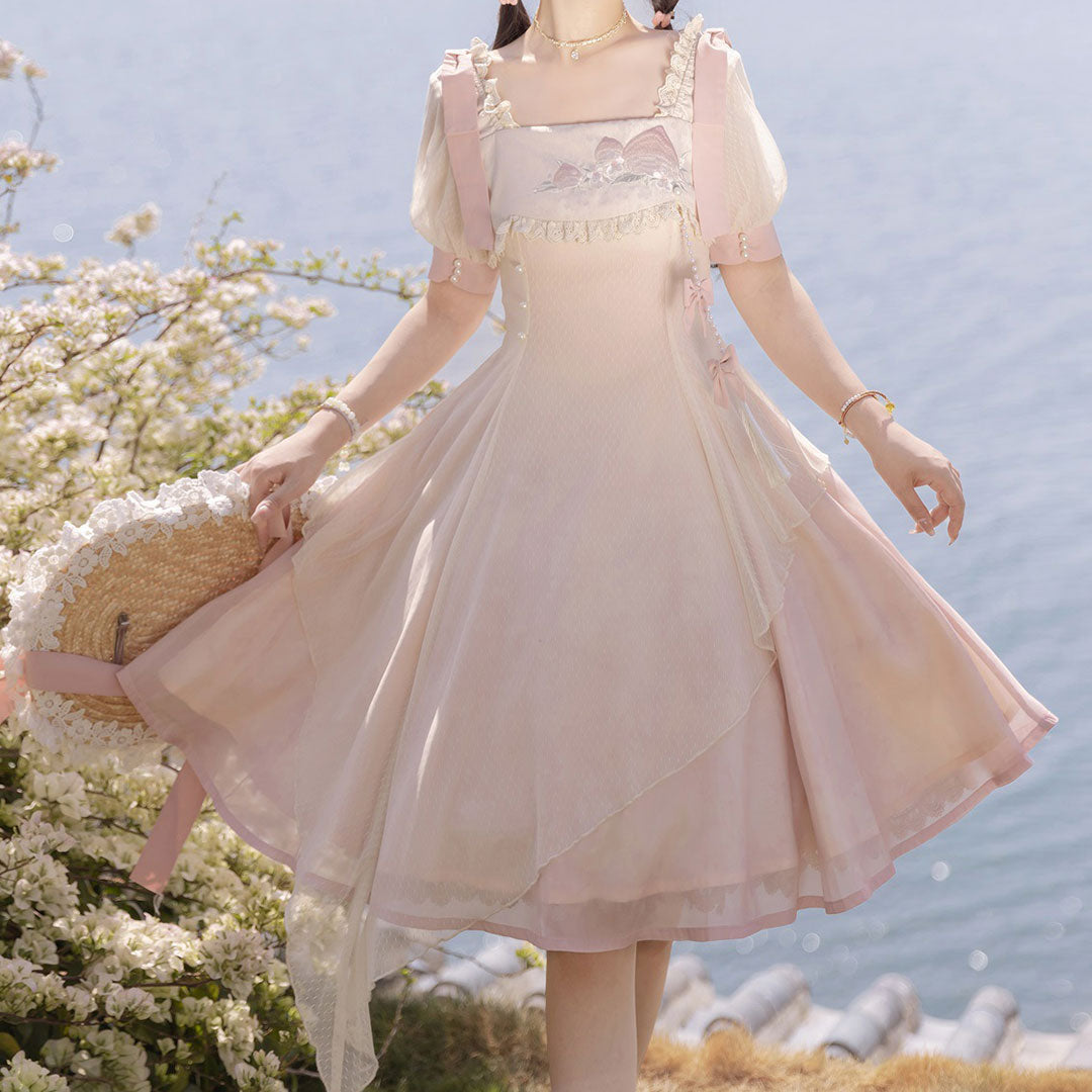 Lace Bow Peach Dress