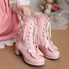 Lace Bow Pocket Boots