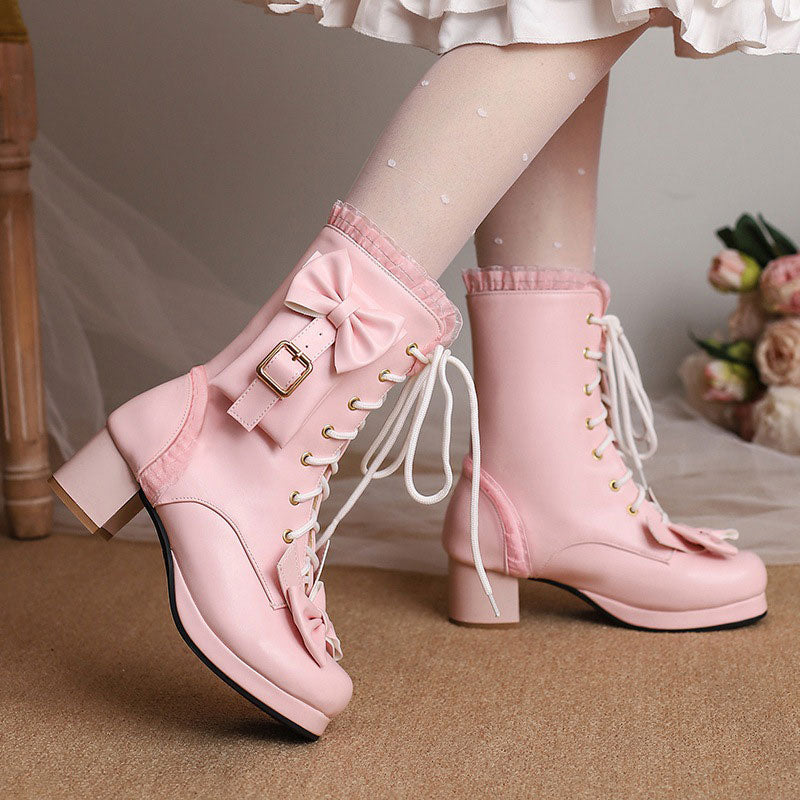 Lace Bow Pocket Boots