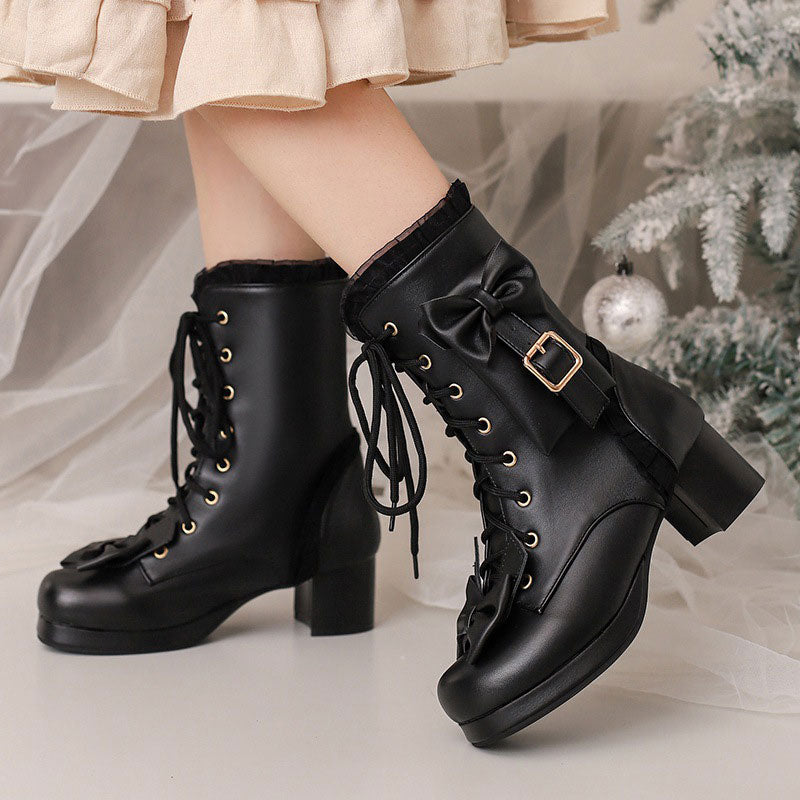 Lace Bow Pocket Boots