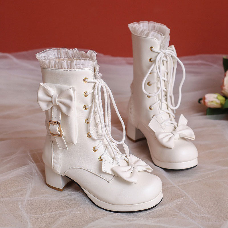 Lace Bow Pocket Boots