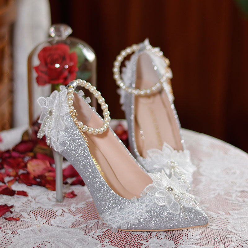 Lace Floral Handmade Heels Shoes