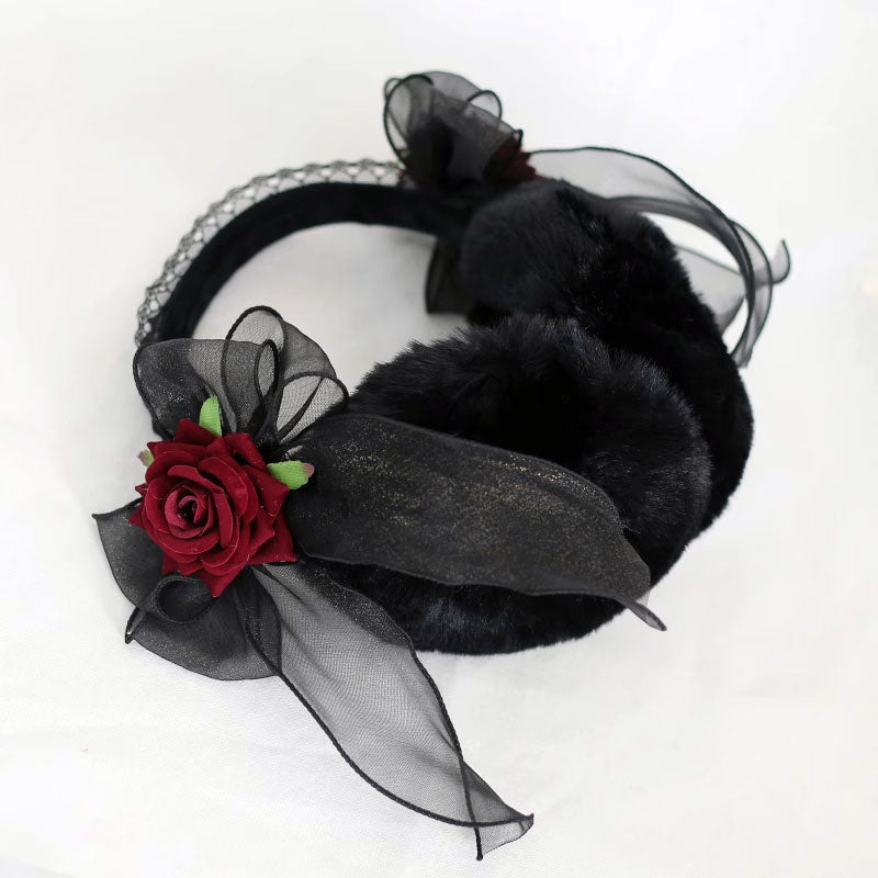 Lace Flower Bow Warm Earmuffs