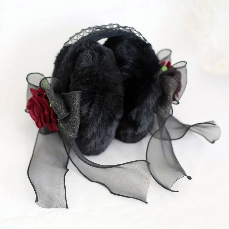 Lace Flower Bow Warm Earmuffs