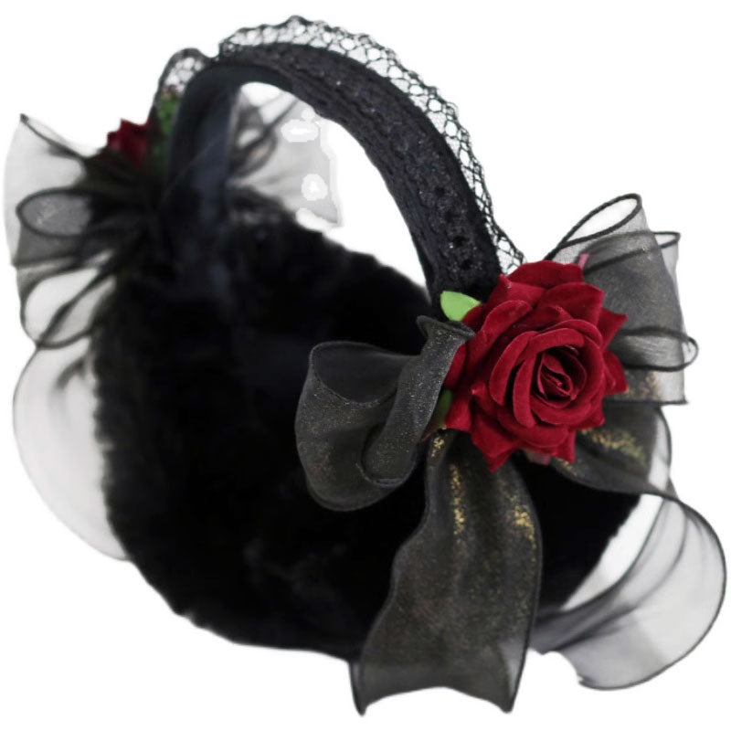 Lace Flower Bow Warm Earmuffs