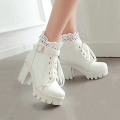 Lace Flower Heels Boots