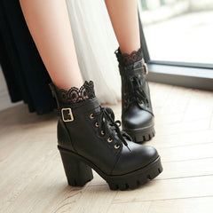 Lace Flower Heels Boots