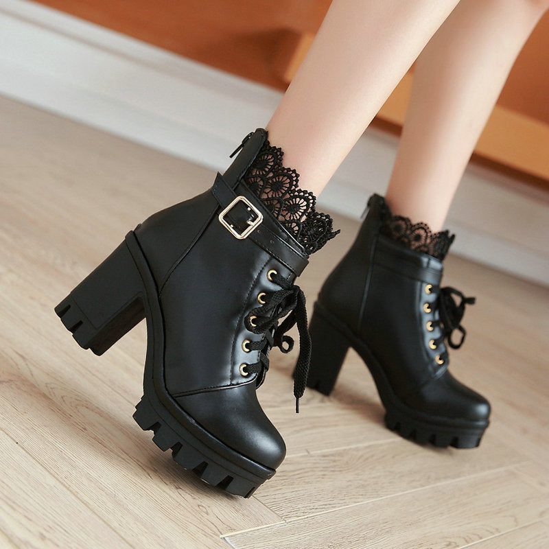 Lace Flower Heels Boots