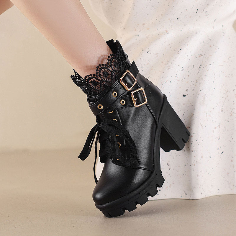 Lace Flower Heels Boots