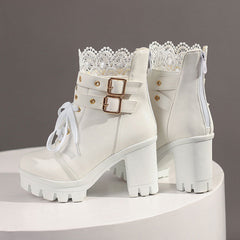 Lace Flower Heels Boots