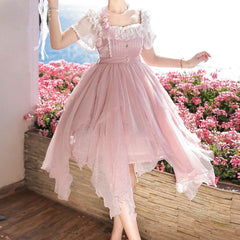 Lolita Lace Floral Pink Dress