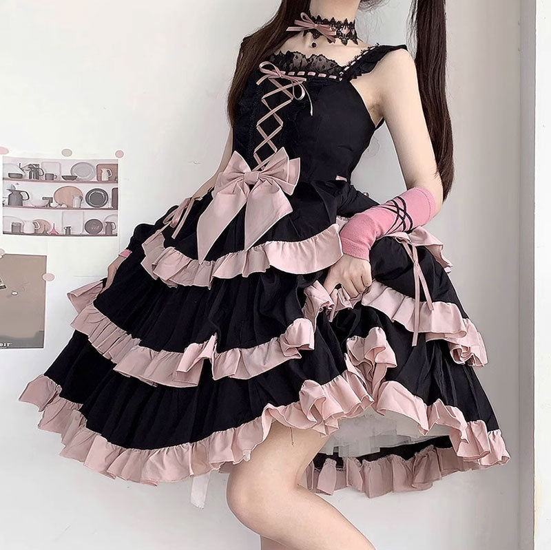 Lolita Pink Bow Lace Dress