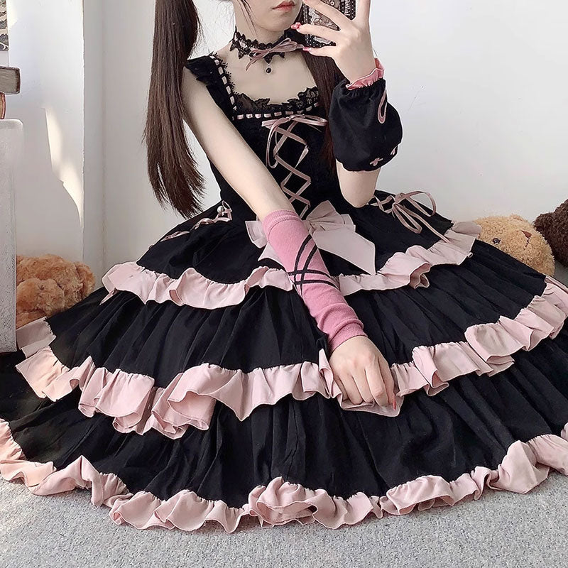 Lolita Pink Bow Lace Dress