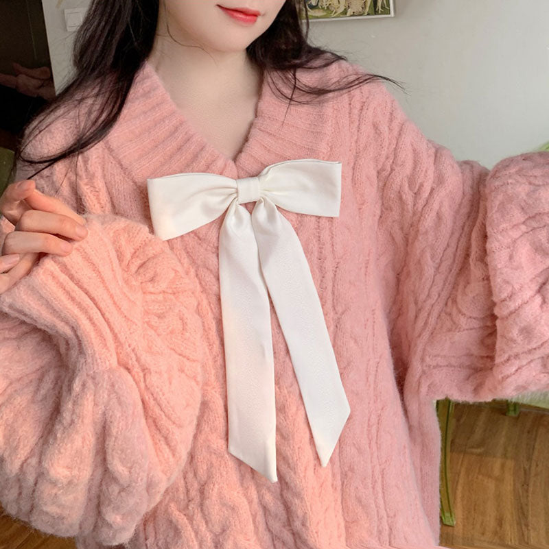 Loose Pink Bow Sweater