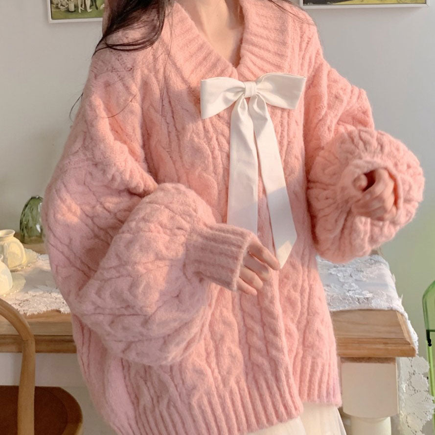 Loose Pink Bow Sweater