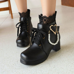 Love Beaded Flower Ankle Boots