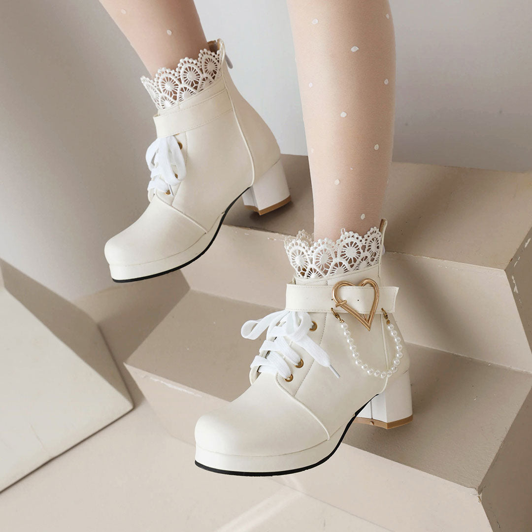 Love Beaded Flower Ankle Boots