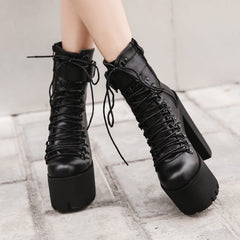 Metal Buckle Zipper Black Ankle Boots