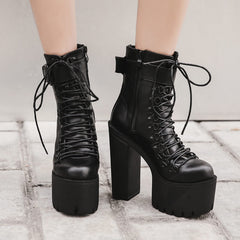 Metal Buckle Zipper Black Ankle Boots