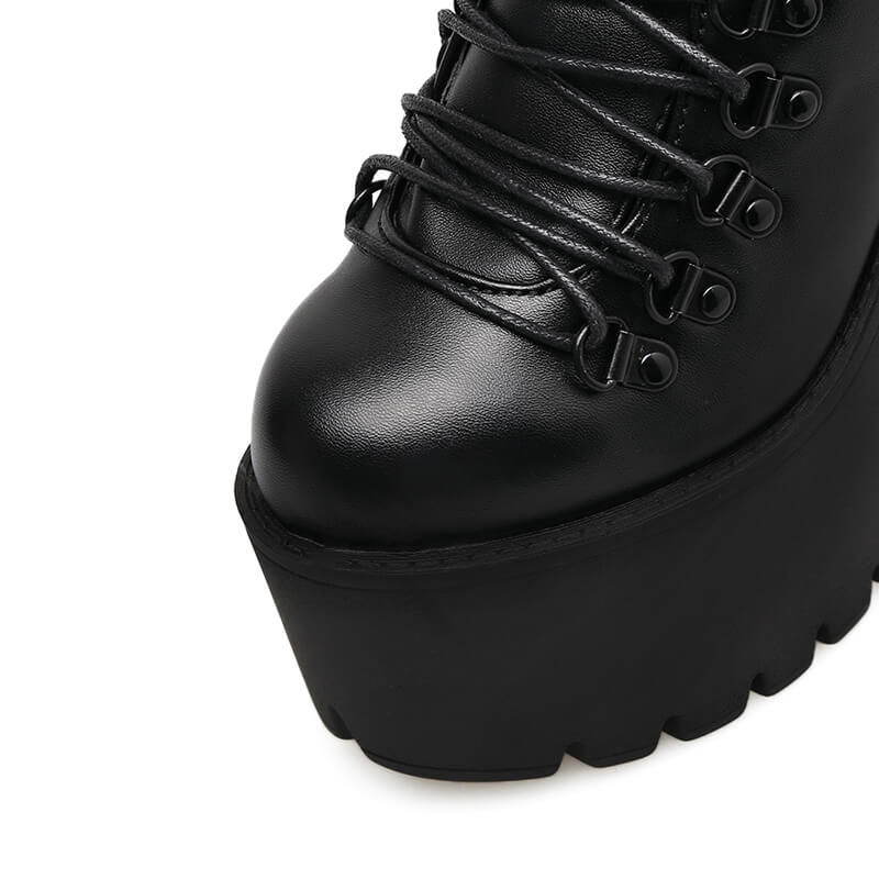 Metal Buckle Zipper Black Ankle Boots