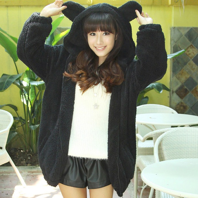 Cute Cartoon Hooded Plush Coat