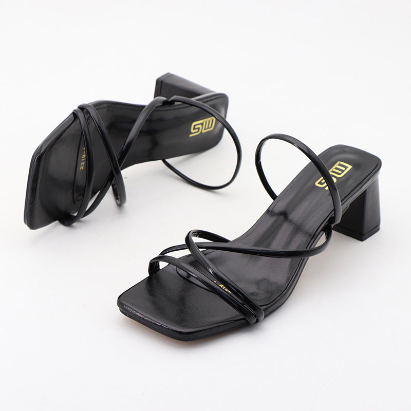 Sandalias de tacón grueso con cabeza cuadrada