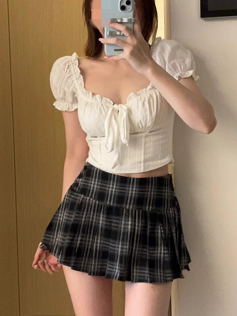 Retro Checkered Low-Waist Short Skirt