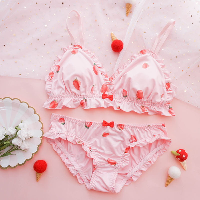 Cute Strawberry Bra Underwear Set