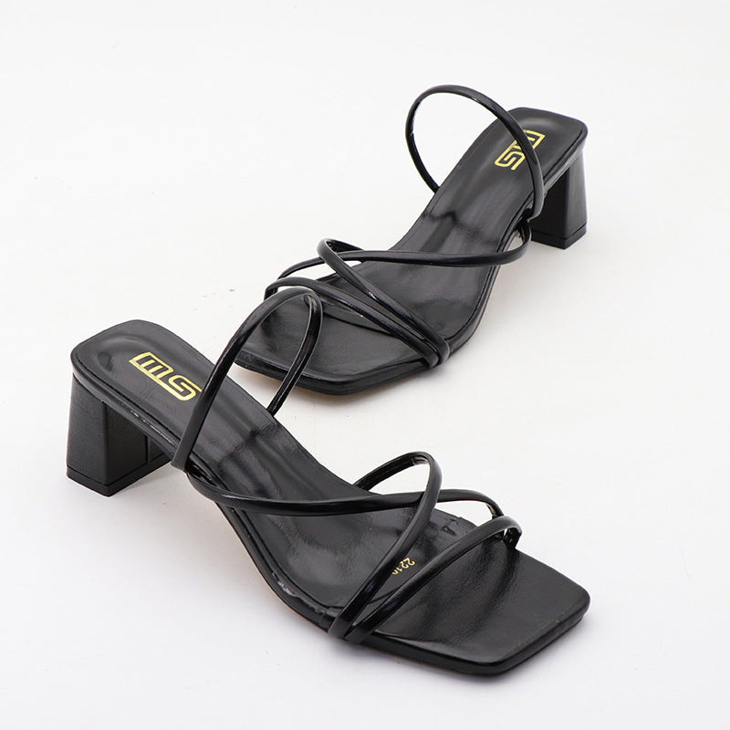 Sandalias de tacón grueso con cabeza cuadrada