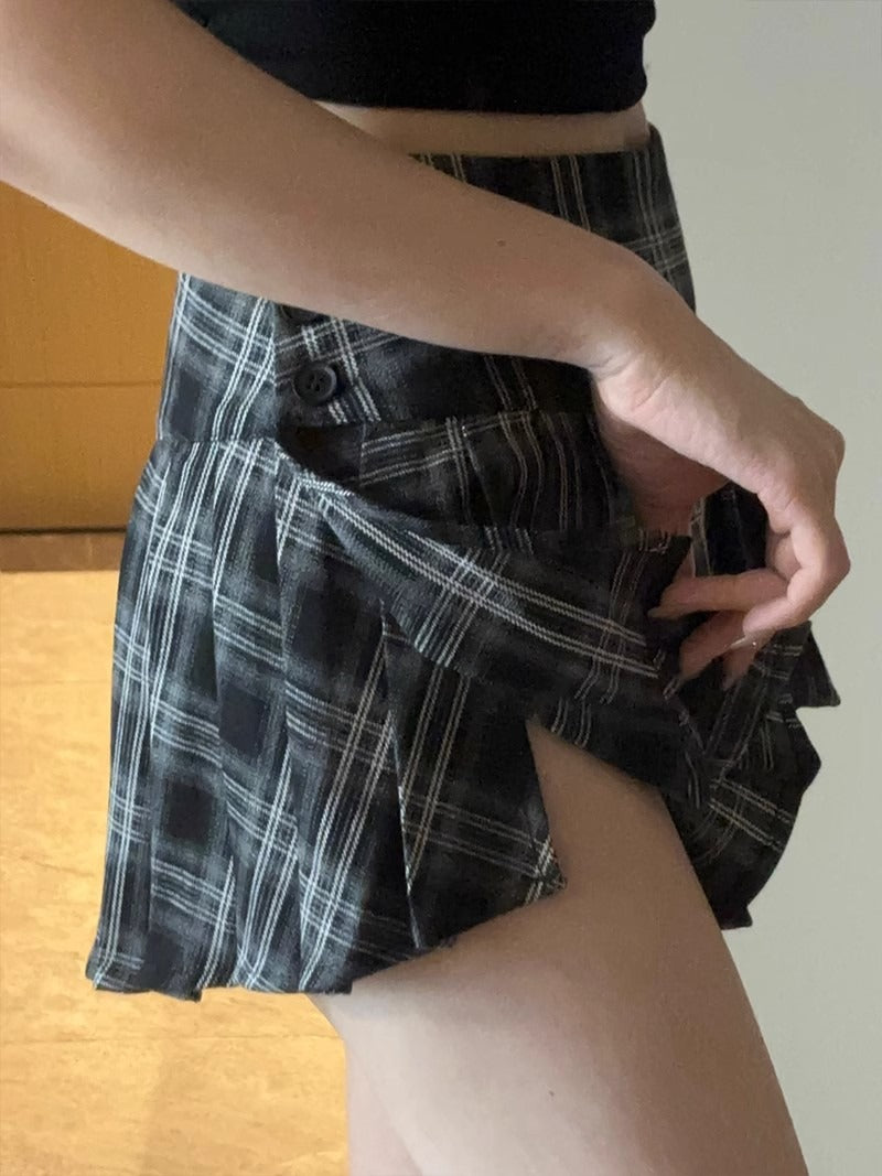 Retro Checkered Low-Waist Short Skirt