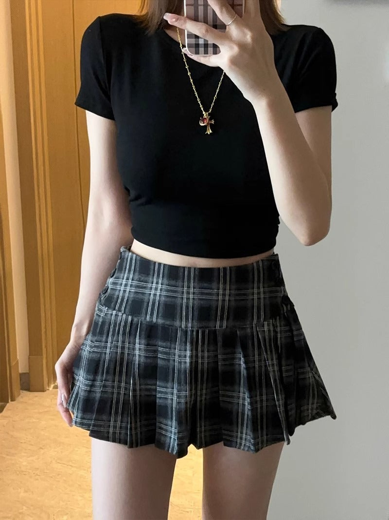 Retro Checkered Low-Waist Short Skirt