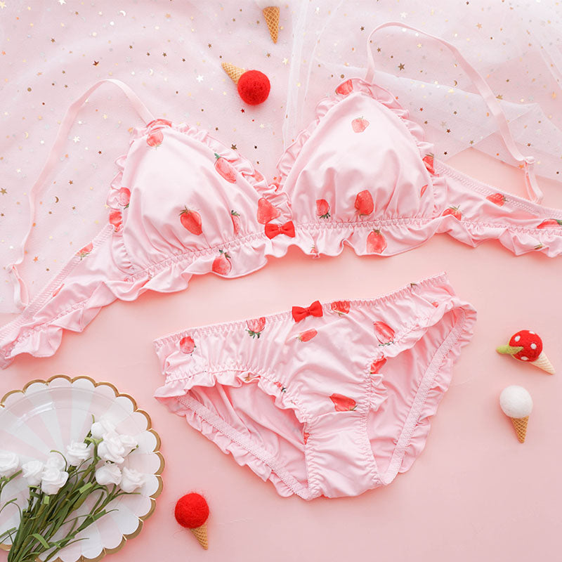 Cute Strawberry Bra Underwear Set