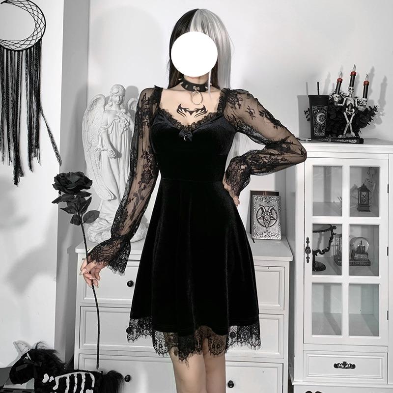 Lace Patchwork Ruffle Waist Dress